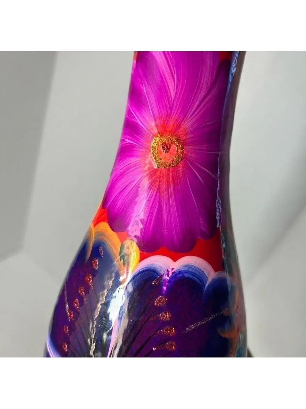 Talavera Mexico Handpainted Vase Vibrant Colors Large Floral Clay 14x4”